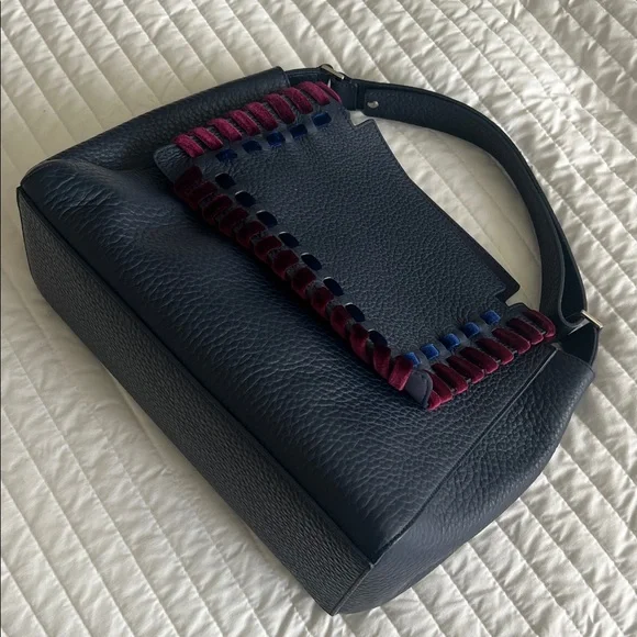 Orciani navy blue with burgundy and blue velvet accents. - Picture 5 of 5